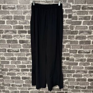 Wone wide leg snap pants black pockets pull on